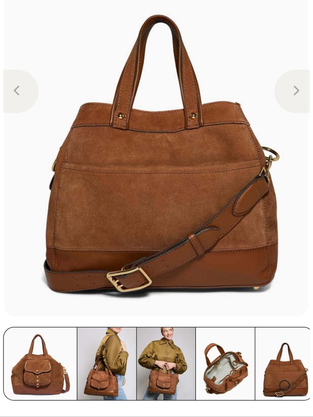 Aimee Kestenberg Tan Brown Suede Leather Shoulder Bag with Brass Accents - Picture 3 of 15